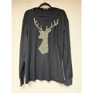 Lost Petal Linens Mens XL Black Waffle Thermal Houndstooth Deer Elbow Patch Top